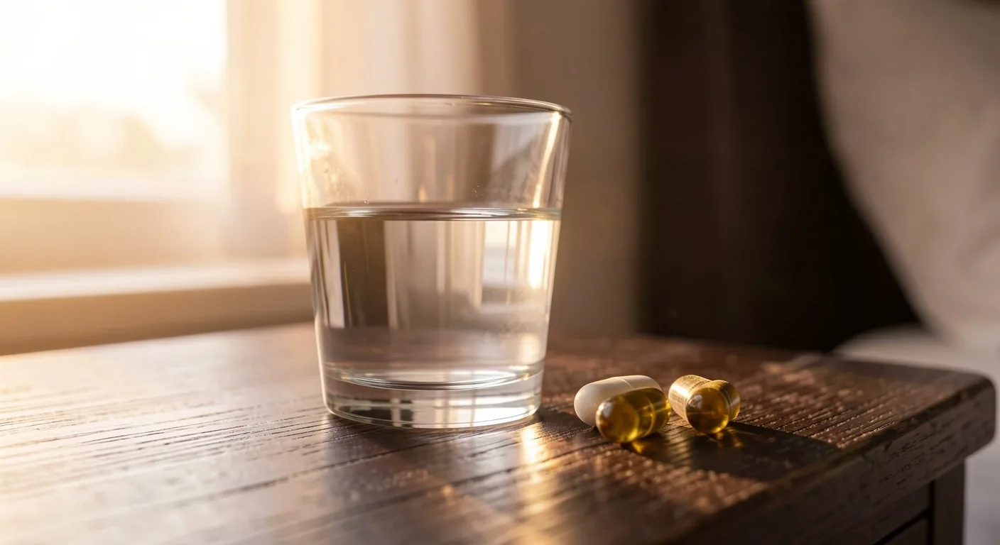 Natural supplement capsules on dark surface